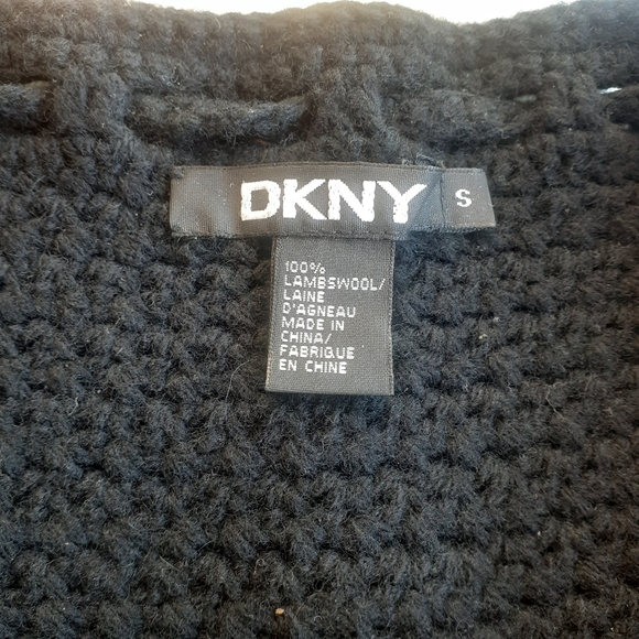 EUC DKNY black lambs wool tie waist KNIT skirt w/scalloped hem size S - Picture 5 of 10